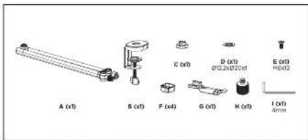 A (x1) B (x1) C (x1) D (x1) E (x1) F (x4) G (x1) H (x1) I (x1) 4mm