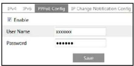 IPv4 IPv5 PPPoE Config IP Change Notification Config Enable User Name xxxxxxxx Password ••••••• Save