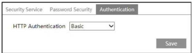Security Service Password Security Authentication HTTP Authentication Basic Save