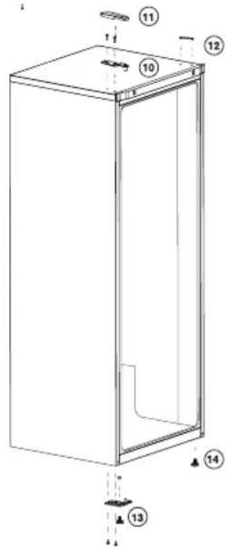 Technical diagram of a refrigerator with numbered components for identification