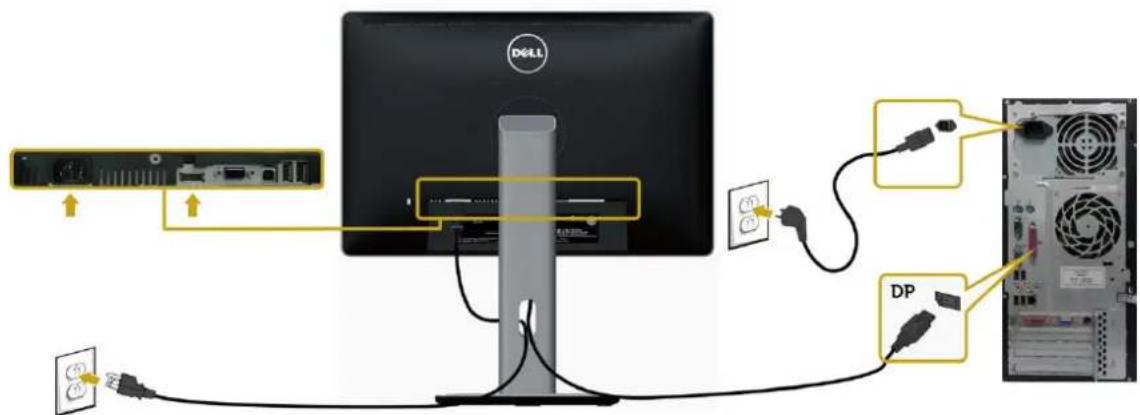 DELL P2016H - Connecting the DisplayPort cable - 1