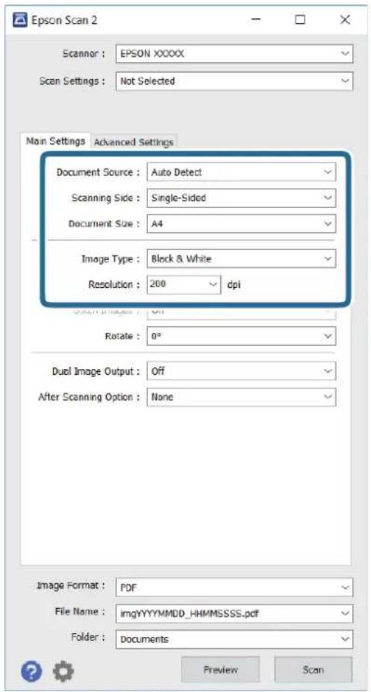 EPSON WorkForce Pro WF-C869 - Make the following settings on the Main Settings tab. - 1
