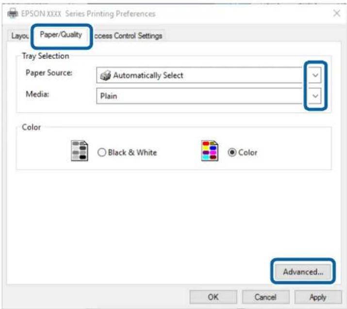 EPSON WorkForce Pro WF-C869 - Make the following settings on the Paper/Quality tab. - 1
