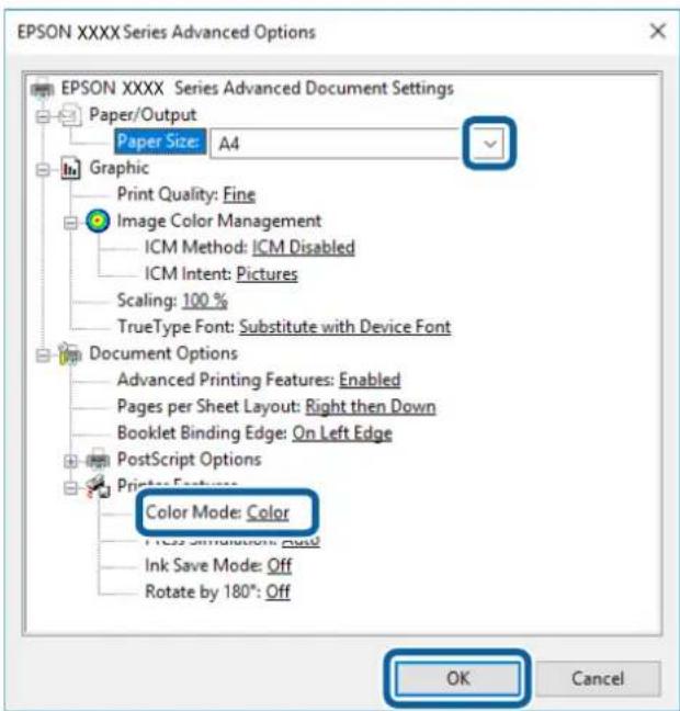 EPSON WorkForce Pro WF-C869 - Click Advanced, make the following settings, and then click OK. - 1