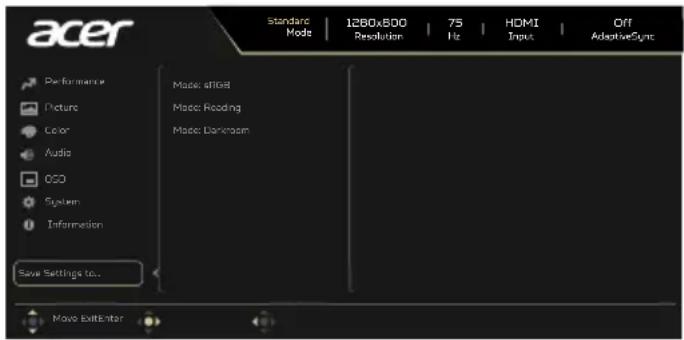 ACER KB242YG - Save Setting to... (Beállítás mentése másként...) (Csak felhasználói mód) - 1