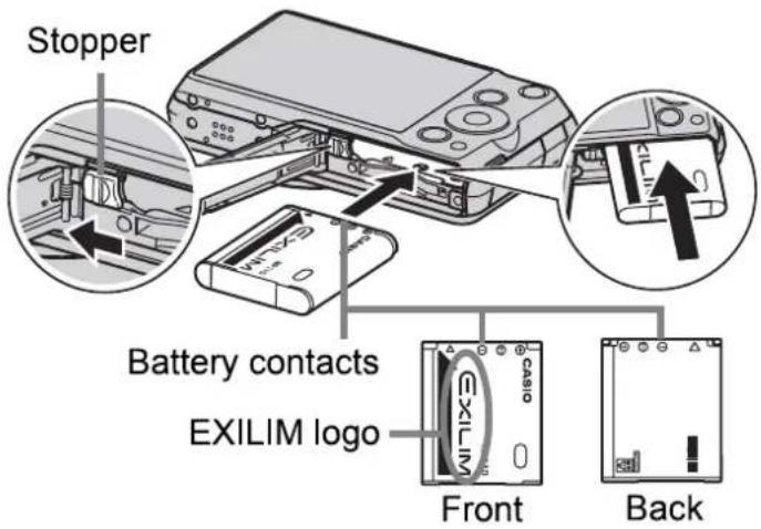 CASIO Exilim High Speed ZR10 - Load the battery. - 1