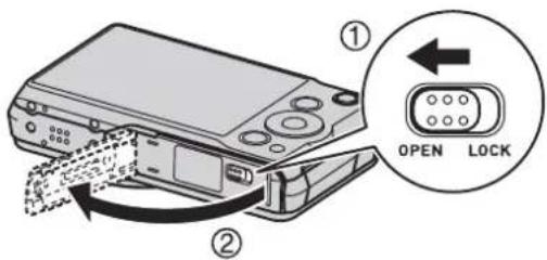 CASIO Exilim High Speed ZR10 - Press [ON/OFF] (Power) to turn off the camera and then open the battery cover. - 1