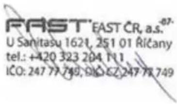 FAST'FAST CR, a.s.67- U Sanitasu 1621, 251 01 Ričany tel.: +420 323 204 111 ICO: 247 77 749, 010 62, 247 77 749