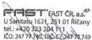FAST FAST CR, a.s. 87- U Sanitasu 1621, 251 01 Ričany tel.: +420 323 204 111 ICO: 247 77 749, 010 62 247 78 749