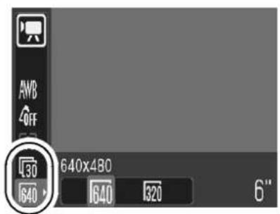 CANON IXUS 65 - FUNC. Menu ▶ 640 \* (Recording Pixels)/ L30 \* (Frame Rate). - 1