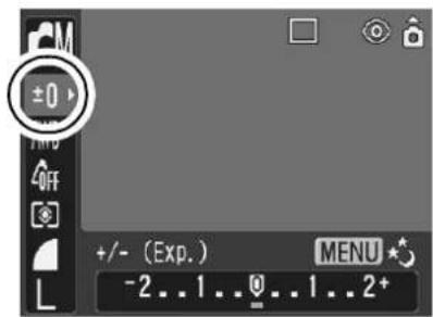 CANON IXUS 65 - FUNC. Menu ▶ ±0 \* (Exposure Compensation) ▶ Ⓜ MENU. - 1