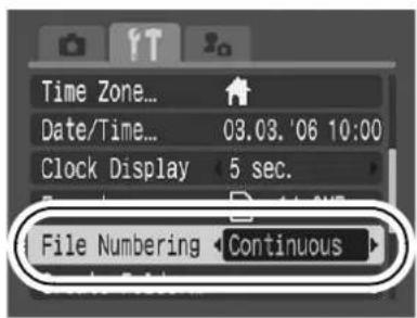 CANON IXUS 65 - (Set up) Menu ▶ [File numbering] ▶ [Continuous]/[Auto reset]. - 1