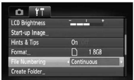CANON IXUS 110 IS - Changing the File Number Assignment - 1