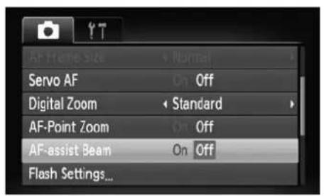 CANON IXUS 110 IS - Turning off the AF Assist Beam - 1