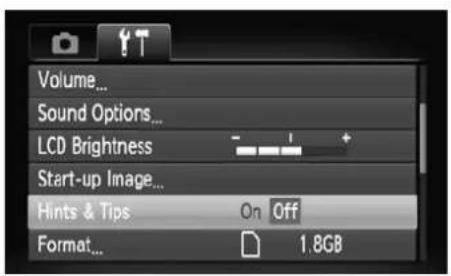 CANON IXUS 110 IS - Turning off Hints & Tips - 1