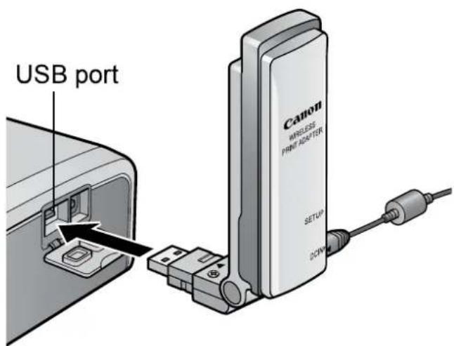 CANON IXUS Wireless - Attach the wireless print adapter to the printer's USB port. - 1
