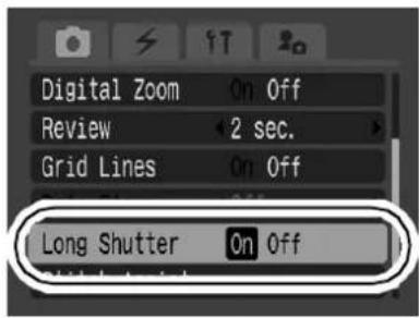 CANON IXUS Wireless - (Rec.) Menu ▶ [Long Shutter] ▶ [On]. - 1