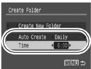 CANON IXUS Wireless - Select a day for the [Auto Create] option and a time in the [Time] option ▶ MENU. - 1