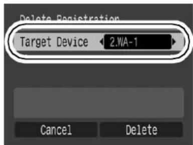 CANON IXUS Wireless - Select the target device you wish to delete. - 1