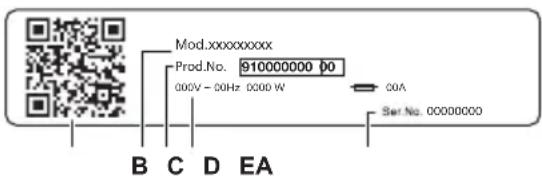 Mod.xxxxxxxx Prod.No. 910000000 00 000V - 00Hz 0000 W COA Set.No. 00000000 B C D EA