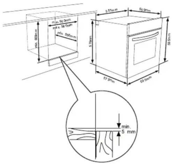 min. 500mm min. 56.0mm max. 56.0mm min. 558mm 579mm 57.5mm 59.5mm 59.5mm min. 5 mm