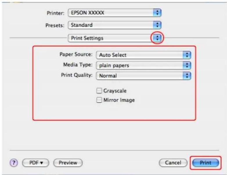 EPSON WorkForce Pro WP-4095 - Select Print Settings from the pop-up menu. - 1