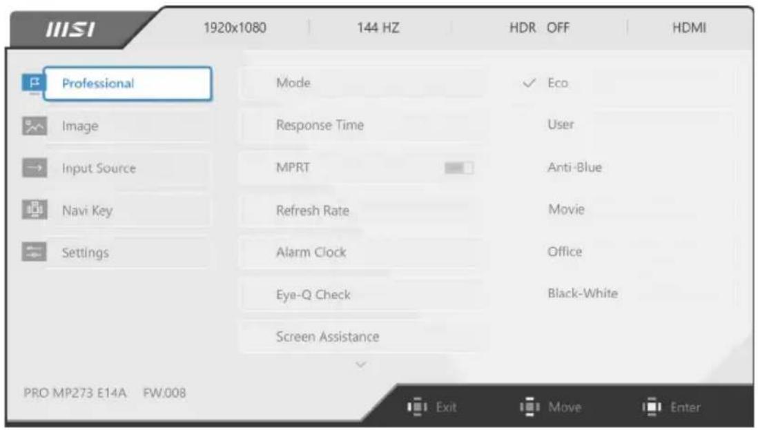MSI PRO MP273 E14A - OSD-menük - 1