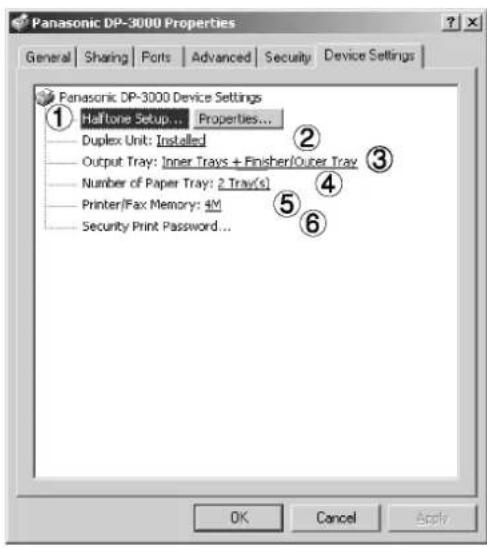 PANASONIC DP-135P - Device Settings (Eszközbeállítás) fül - 1