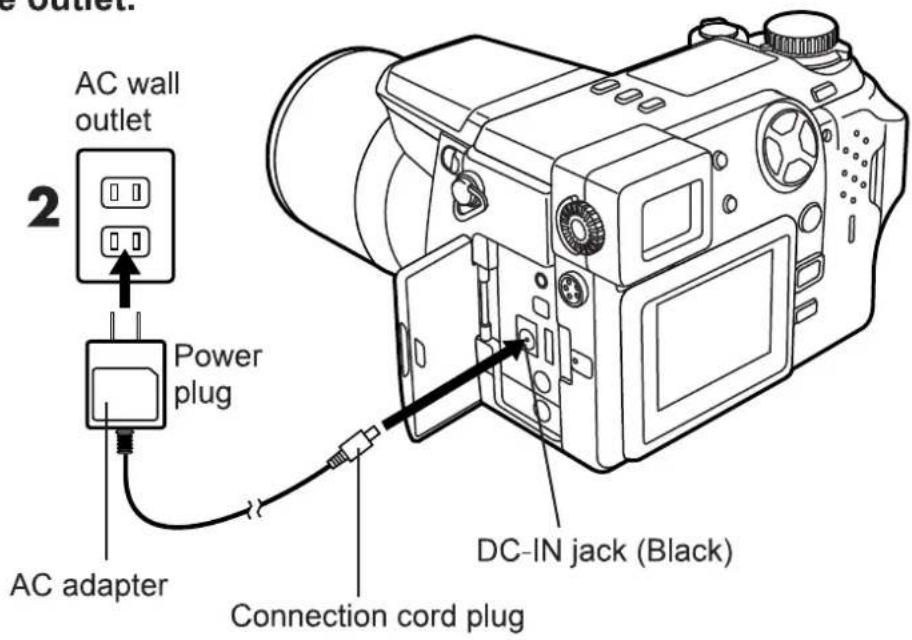 OLYMPUS Camedia C-2100 Ultra Zoom - USING THE AC POWER ADAPTER (Optional) - 2