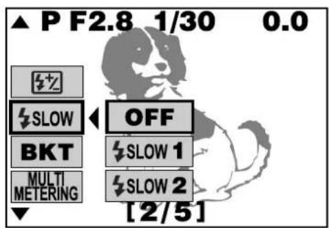 OLYMPUS Camedia C-2100 Ultra Zoom - Press △▽ on the Arrow pad to select ↘SLOW, then press ▷. - 3