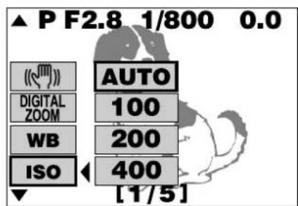 OLYMPUS Camedia C-2100 Ultra Zoom - Press △▽ to select the sensitivity, then press the OK button. You can select AUTO only when the Mode dial is set to P, S-Prg, 📋. - 2