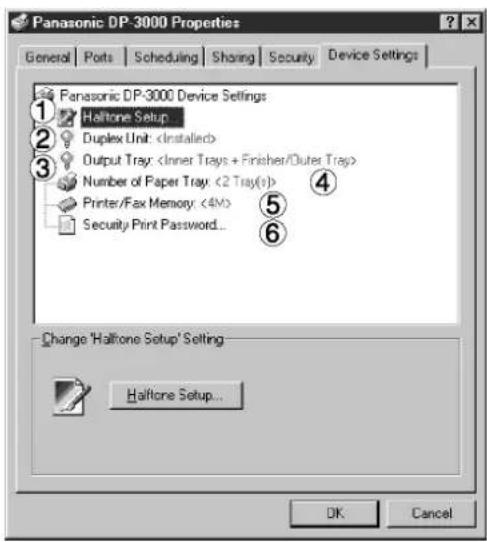 PANASONIC DP-130P - Device Settings (Eszközbeállítás) fül - 1