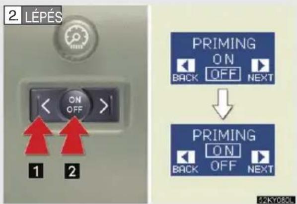 2. LÉPÉS 1 ON OFF > 2 PRIMING ON BACK OFF NEXT ↓ PRIMING ON BACK OFF NEXT 52KY08CL