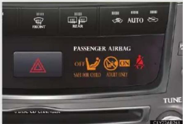 PASSENGER AIRBAG OFF SAFE FOR CHILD ADJUST ONLY