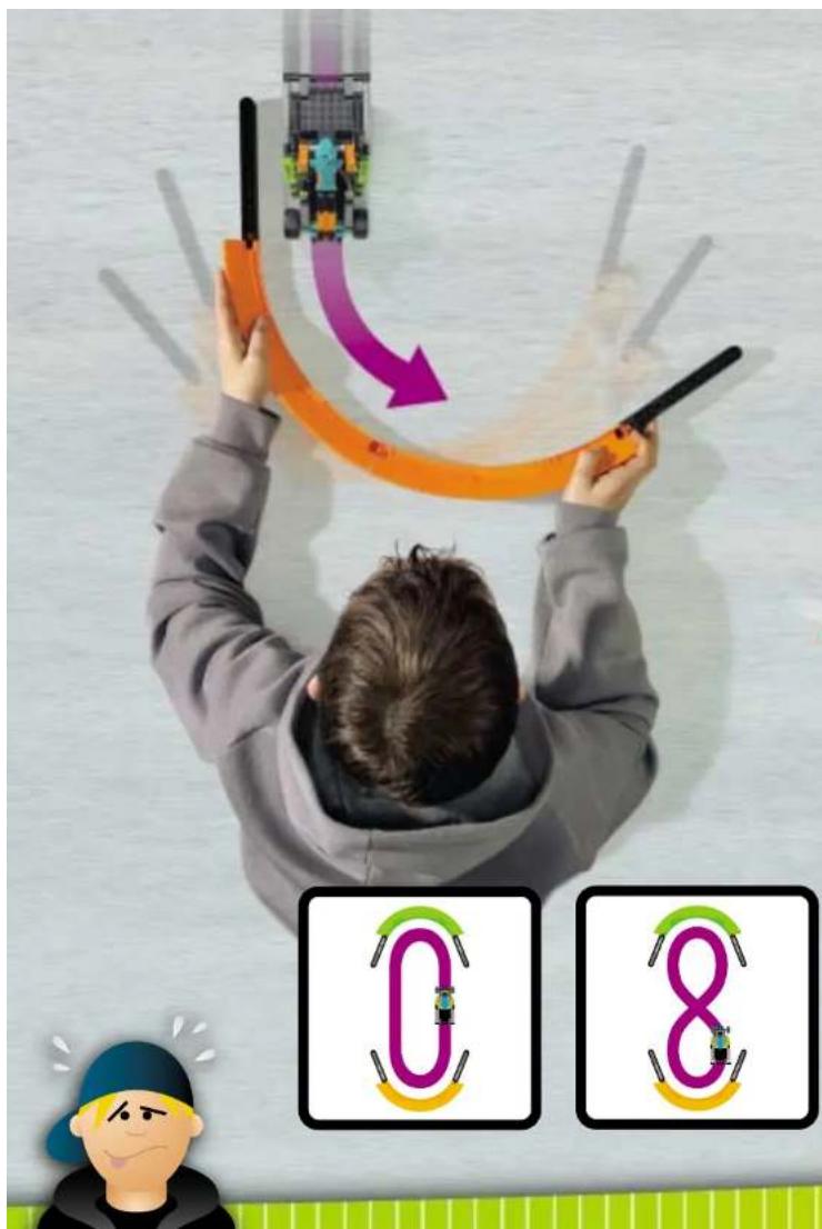 Illustration showing a person assembling a robot with motion arrows and numbered steps 0 and 8, likely for educational or simulation purposes.