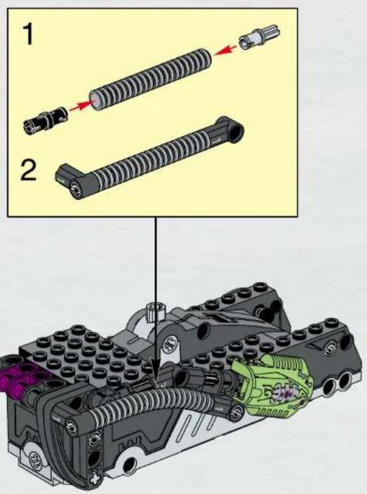 Technical diagram showing assembly of a mechanical component with labeled parts and directional arrows indicating assembly steps.