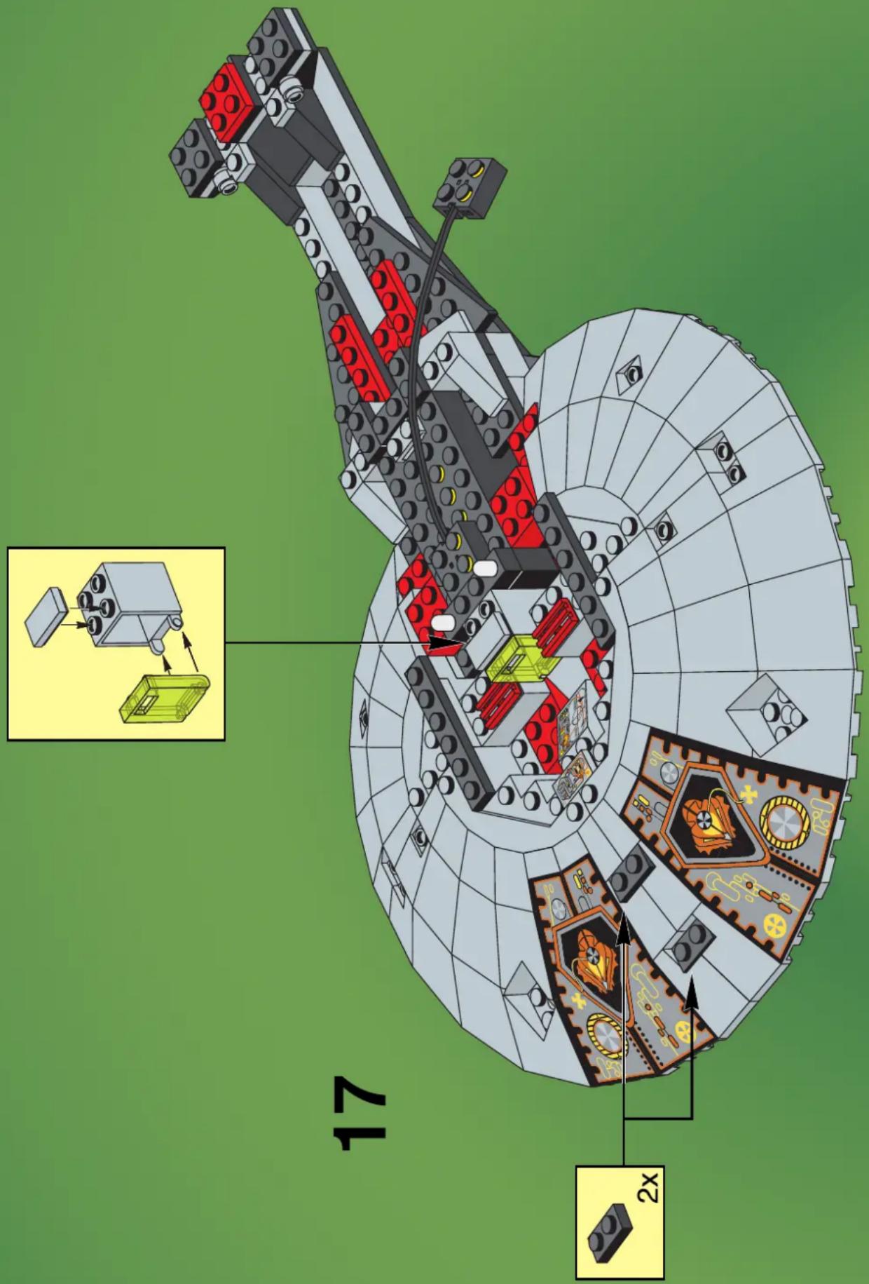 Lego's interior layout diagram with labeled components and a zoomed-in view of a mechanical assembly.