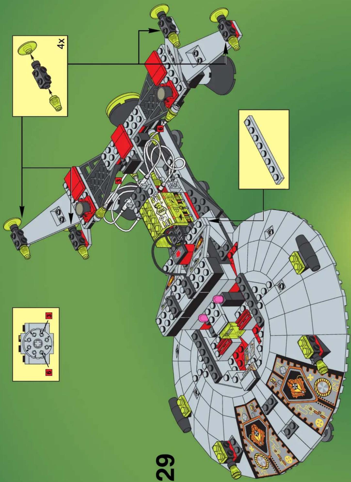 Lego assembly diagram with numbered components and instructional annotations in Chinese