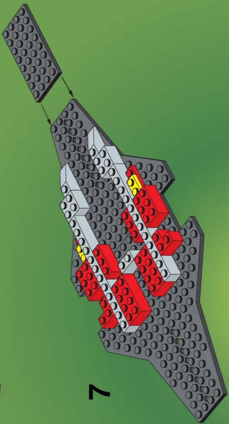 Lego assembly diagram showing a 3D model with red and white components on a gray base plate, labeled with Chinese characters.