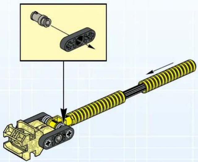 Technical diagram showing assembly of a mechanical component with labeled parts and directional arrows indicating assembly steps.