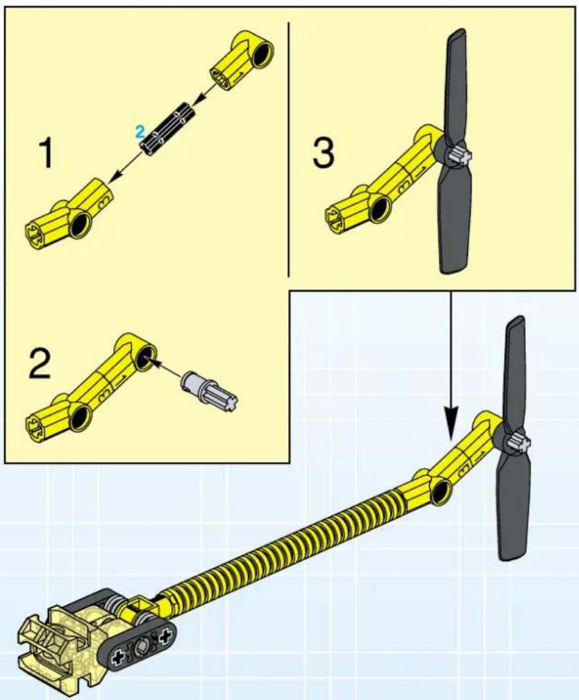 Diagram illustrating the assembly steps of a yellow mechanical component, showing pinning and disassembly with numbered instructions.