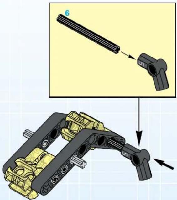 Technical diagram showing assembly steps of a mechanical component with labeled parts and directional arrows