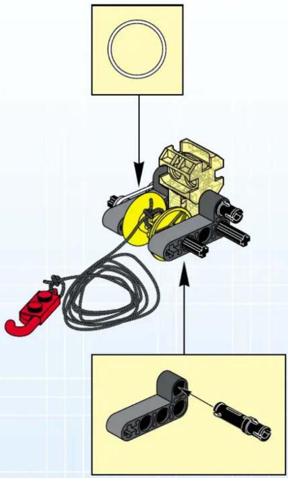 Technical diagram illustrating the assembly of a mechanical device with labeled components and directional arrows indicating process flow.