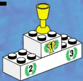 Diagram of a multi-step building structure with numbered blocks and a trophy, featuring a green leaf symbol on the base.