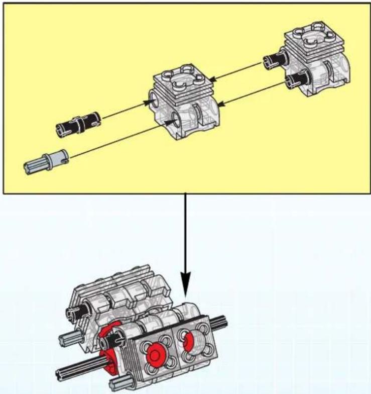 Technical diagram showing mechanical assembly steps with labeled components and directional arrows indicating process flow.