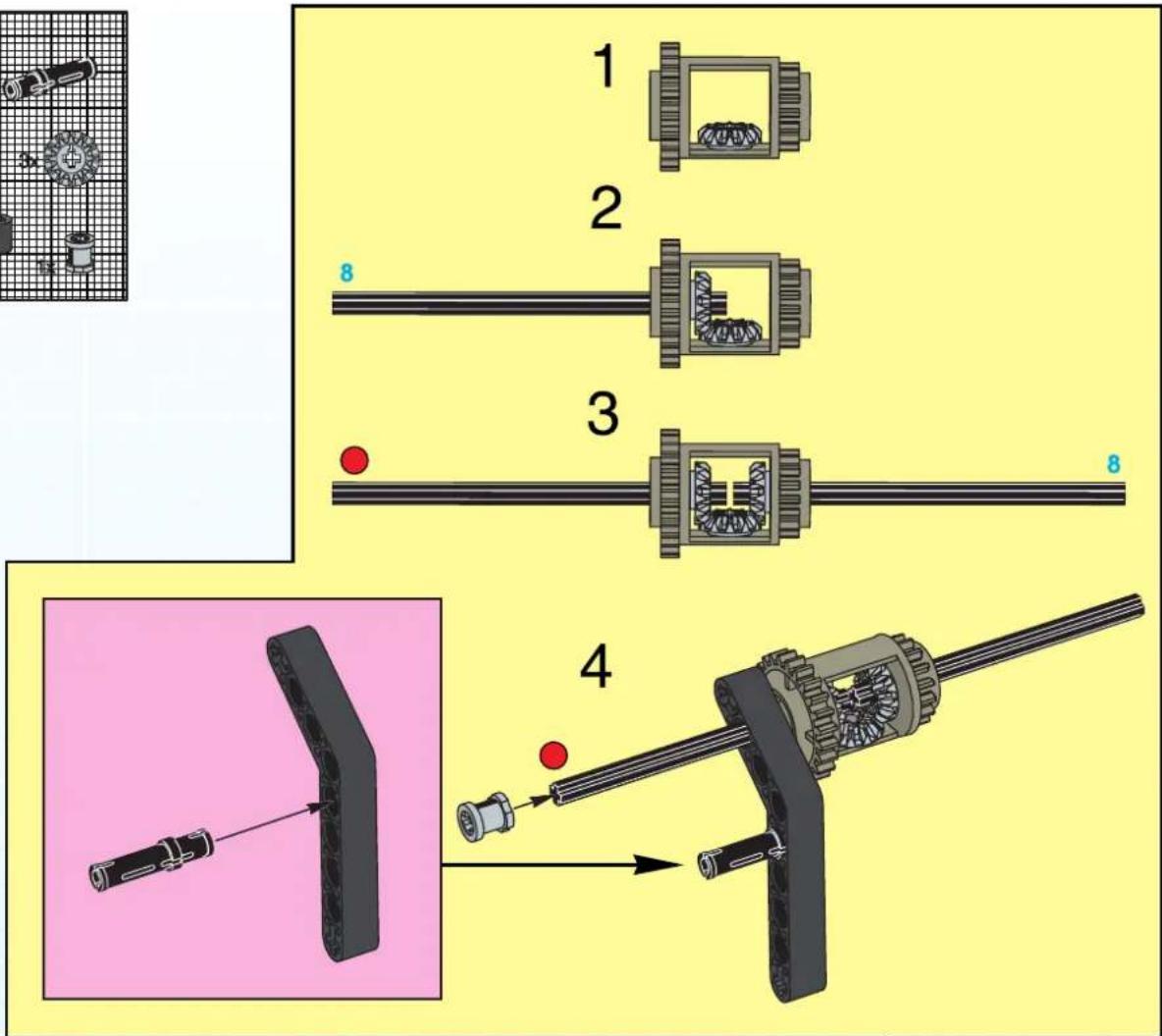 Technical diagram illustrating mechanical assembly steps with numbered components and a close-up of a device component.