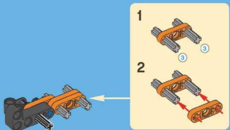 Diagram illustrating mechanical assembly steps with labeled components and directional arrows