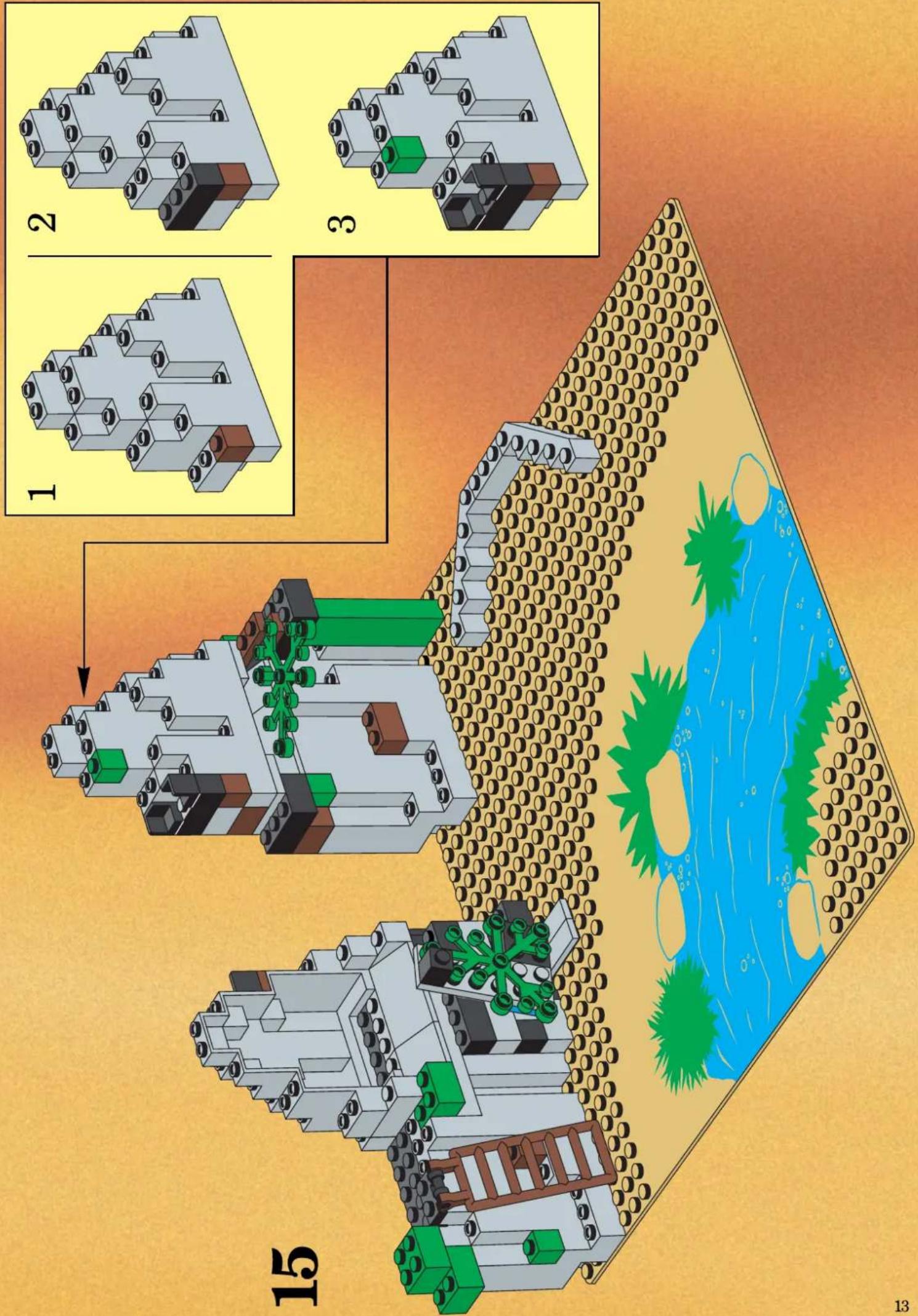 Diagram illustrating a multi-step robotic assembly with labeled components and structural elements, including numbered steps 1 to 3.
