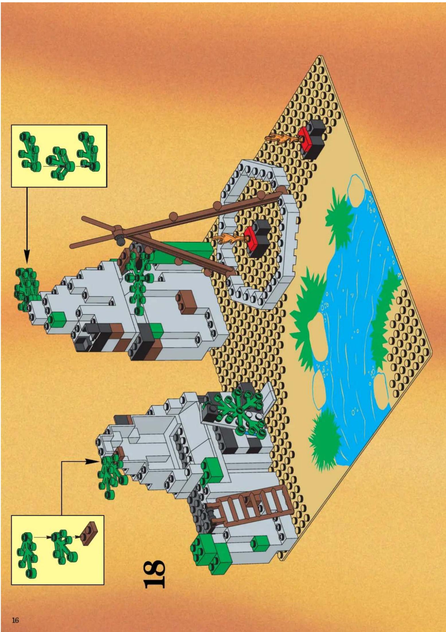 Lego ship's structural diagram showing mechanical assembly and component placement, with Chinese annotations and numbered labels.