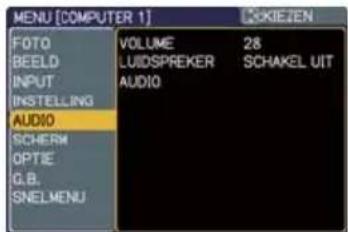 MENU [COMPUTER 1] FOTO BEELD INPUT INSTELLING AUDIO SCHERM OPTIE G.B. SNELMENU VOLUME LUIDSPREKER AUDIO 28 SCHAKEL UIT SKIEZEN